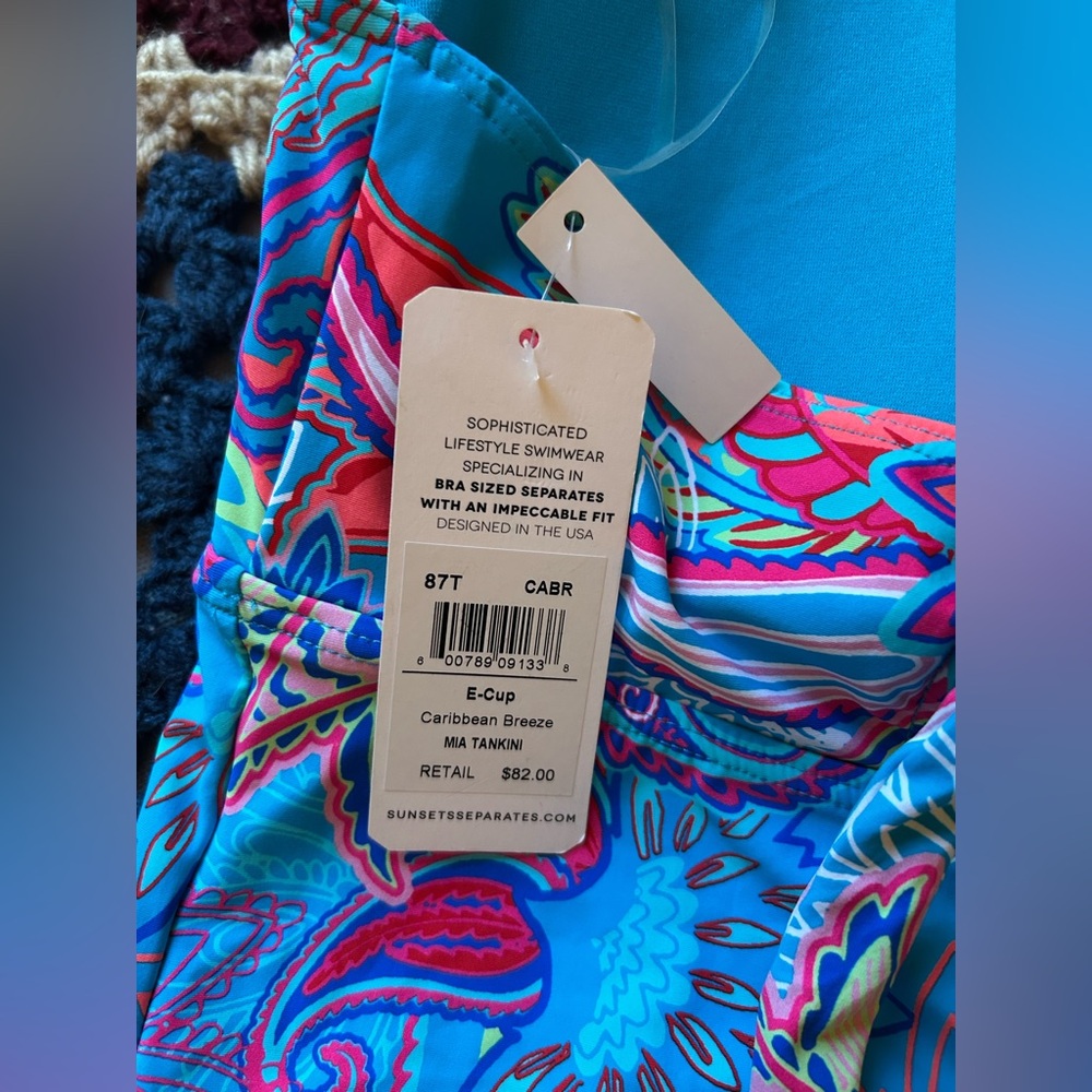 Sunsets Swimwear NWT 2pc Set Tankini E-Cup Top & XL Skirt Blue Paisley Floral - Picture 3 of 12